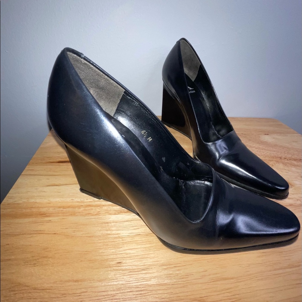 Calvin Klein Black Leather Sophisticated Wedges